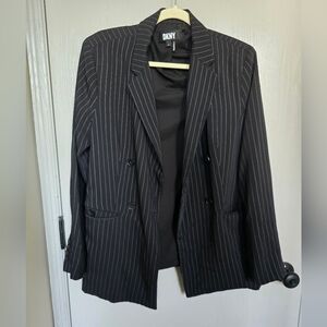 DKNY Pinstripe Boyfriend Blazer With Shoulder Pads